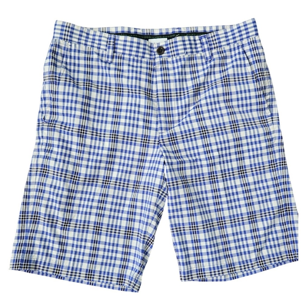 IZOD Golf‎ Mens Blue White Plaid Performance Shorts Size 34 Preppy Country Club